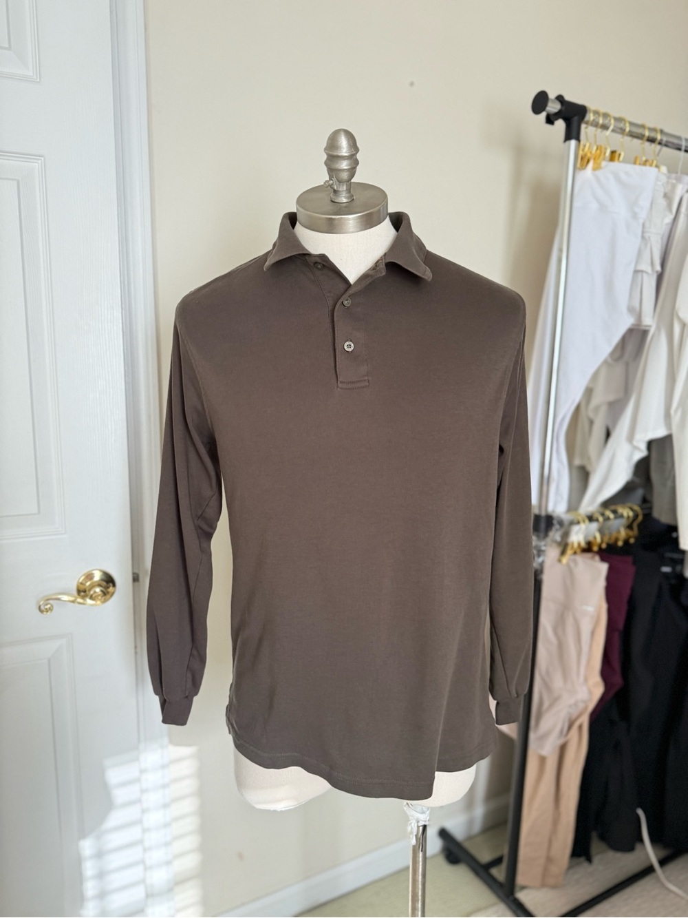 Jos. A. Bank Men's Long-Sleeve Polo — Chocolate Brown/olive green